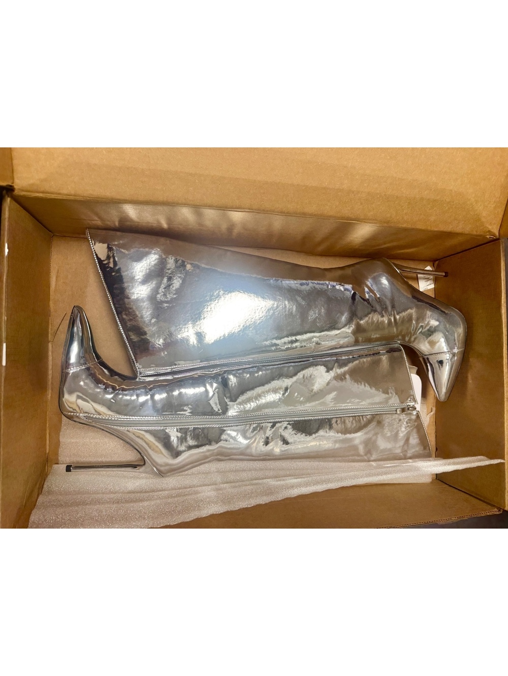 NEW Silver Metallic Knee-High Stiletto Boots Size 8 - Picture 5 of 6